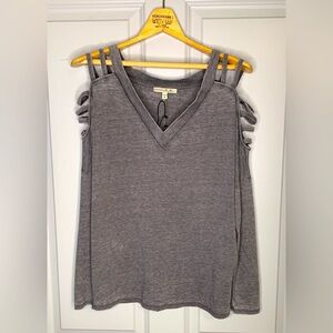Express One Eleven Gray Distressed Long Sleeve Cold Shoulder Top in Size M